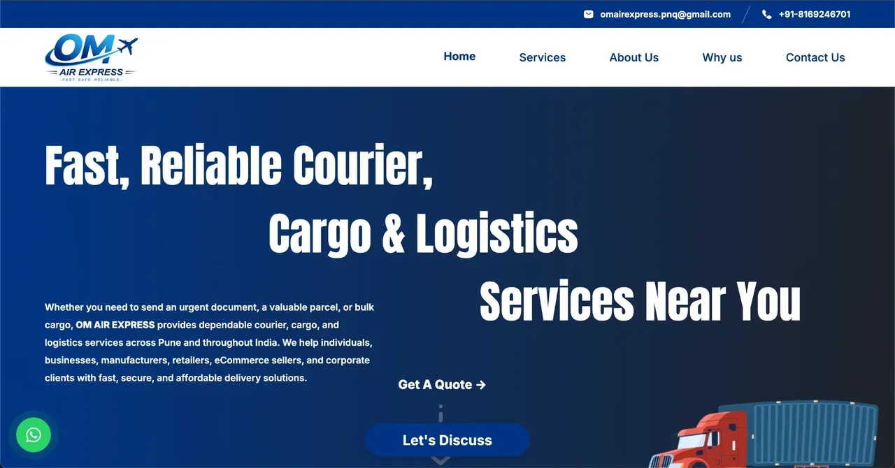 Om Air Express website designed by SPG Techsoft